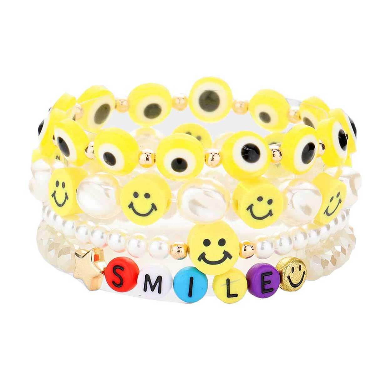 4PCS Freshwater Pearl Evil Eye Beaded Stretch Bracelets - Madeline Love - Flyclothing LLC