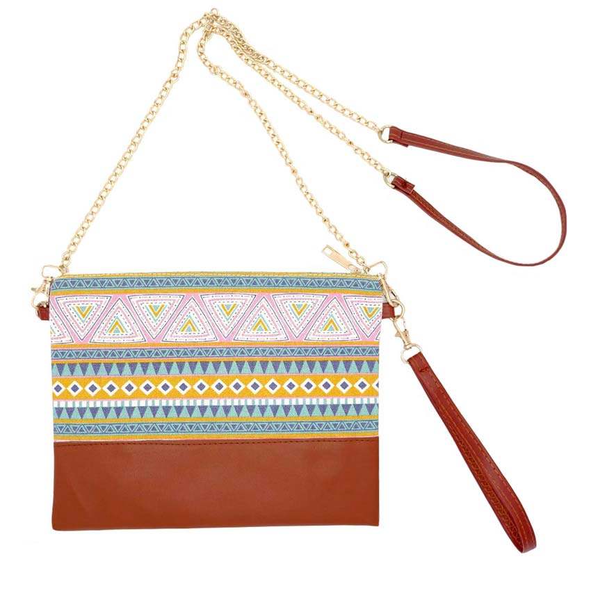Aztec Patterned Wristlet Clutch Crossbody Bag - Madeline Love - Flyclothing LLC