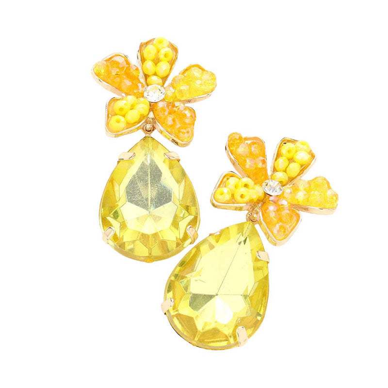 Beaded Flower Teardrop Stone Link Dangle Earrings - Madeline Love - Flyclothing LLC