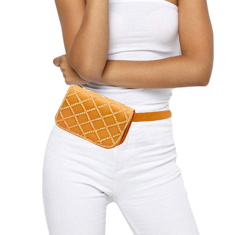 Bling Stud Faux Leather Fanny Pack Belt Clutch Bag - Madeline Love - Flyclothing LLC