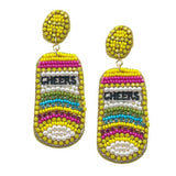 CHEERS Felt Back Pearl Stone Seed Beaded Beer Dangle Earring - Madeline Love - Flyclothing LLC