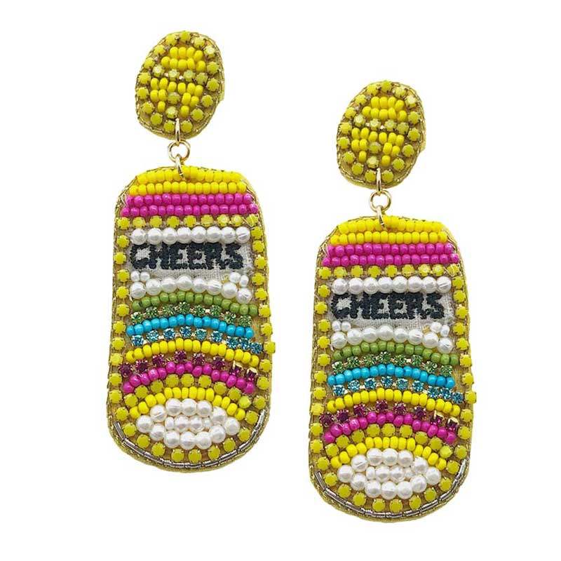 CHEERS Felt Back Pearl Stone Seed Beaded Beer Dangle Earring - Madeline Love - Flyclothing LLC