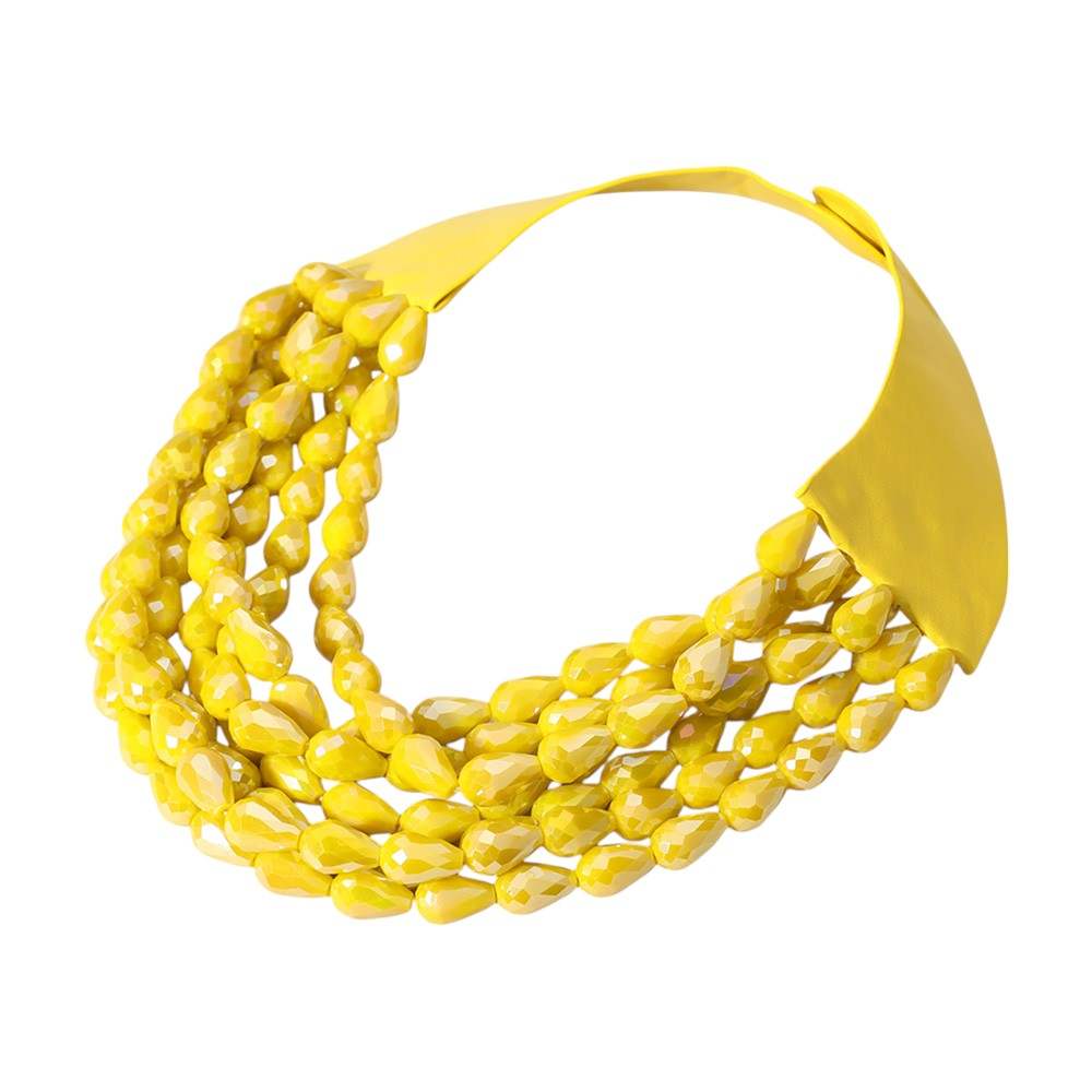 Chunky Acrylic Teardrop Beaded Multi-Layer Faux Leather Necklace - Madeline Love - Flyclothing LLC