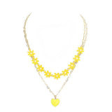 Enamel Heart Pendant Flower Link Double Layered Necklace - Madeline Love - Flyclothing LLC