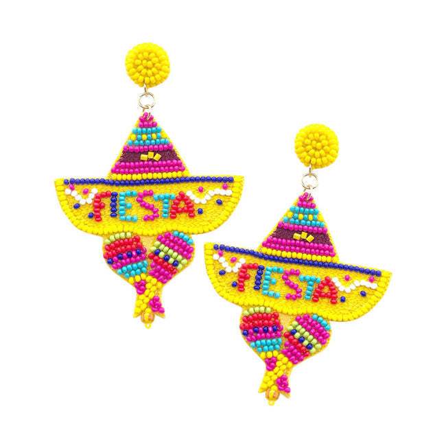 Felt Back Fiestas Beaded Hat Message Dangle Earrings - Madeline Love - Flyclothing LLC