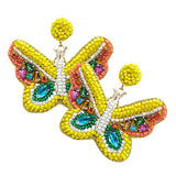 Felt Back Multi Stone Beaded Butterfly Dangle Earrings - Madeline Love - Flyclothing LLC