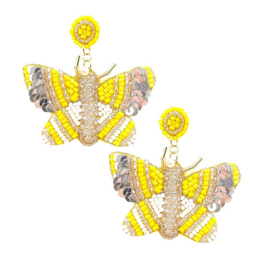 Felt Back Sequin Multi Beaded Butterfly Dangle Earrings - Madeline Love - Flyclothing LLC