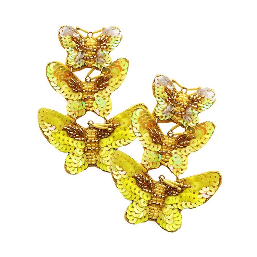 Felt Back Sequin Triple Butterfly Link Dangle Earrings - Madeline Love - Flyclothing LLC