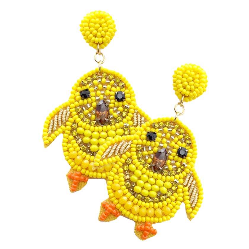 Felt Back Stone Seed Beaded Chick Dangle Earrings - Madeline Love - Flyclothing LLC