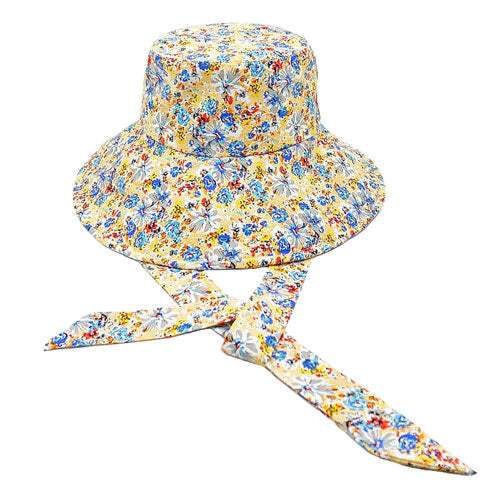 Flower Patterned Chin Tie Bucket Hat - Madeline Love - Flyclothing LLC
