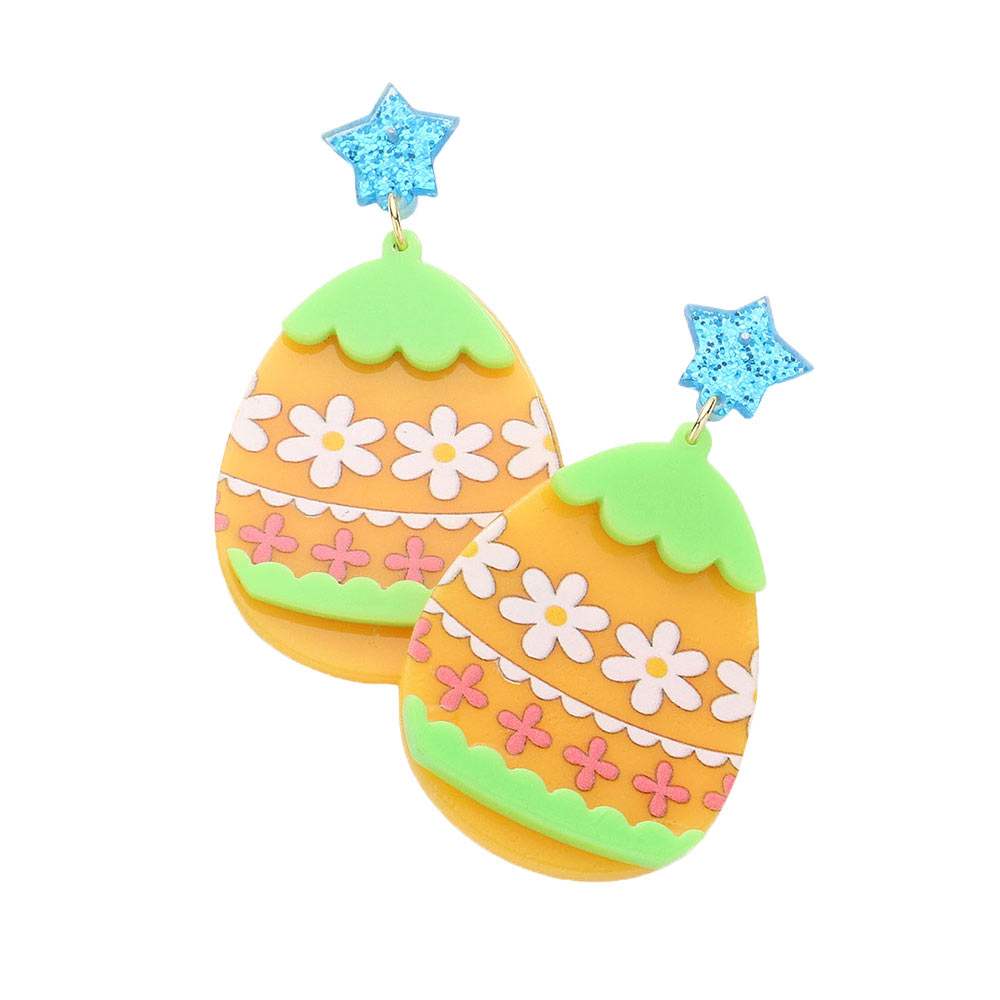 Glittered Star Resin Easter Egg Link Dangle Earrings - Madeline Love - Flyclothing LLC