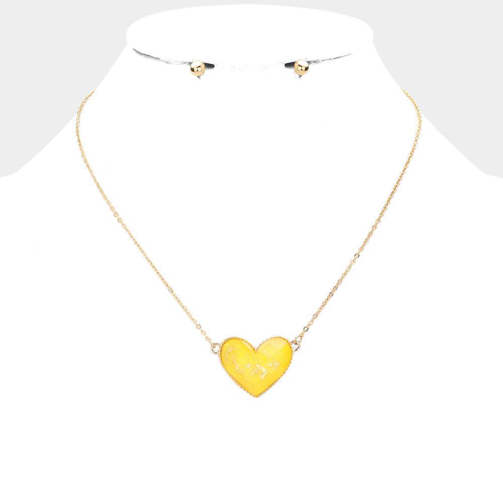 Gold Foil Detailed Heart Pendant Necklace - Madeline Love - Flyclothing LLC