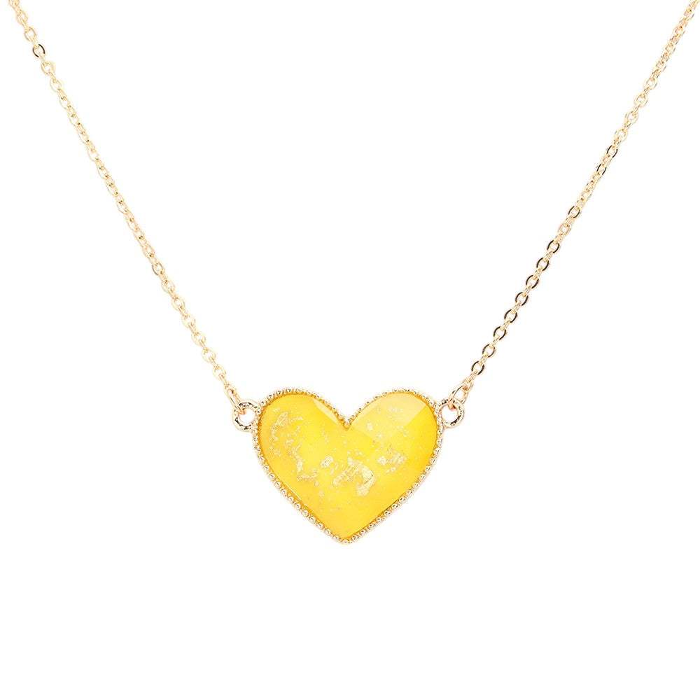 Gold Foil Detailed Heart Pendant Necklace - Madeline Love - Flyclothing LLC