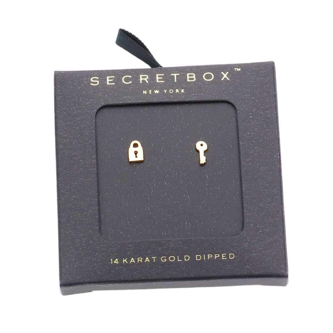 Secret Box 14K Gold Dipped Key & Lock Stud Earrings - Madeline Love - Flyclothing LLC