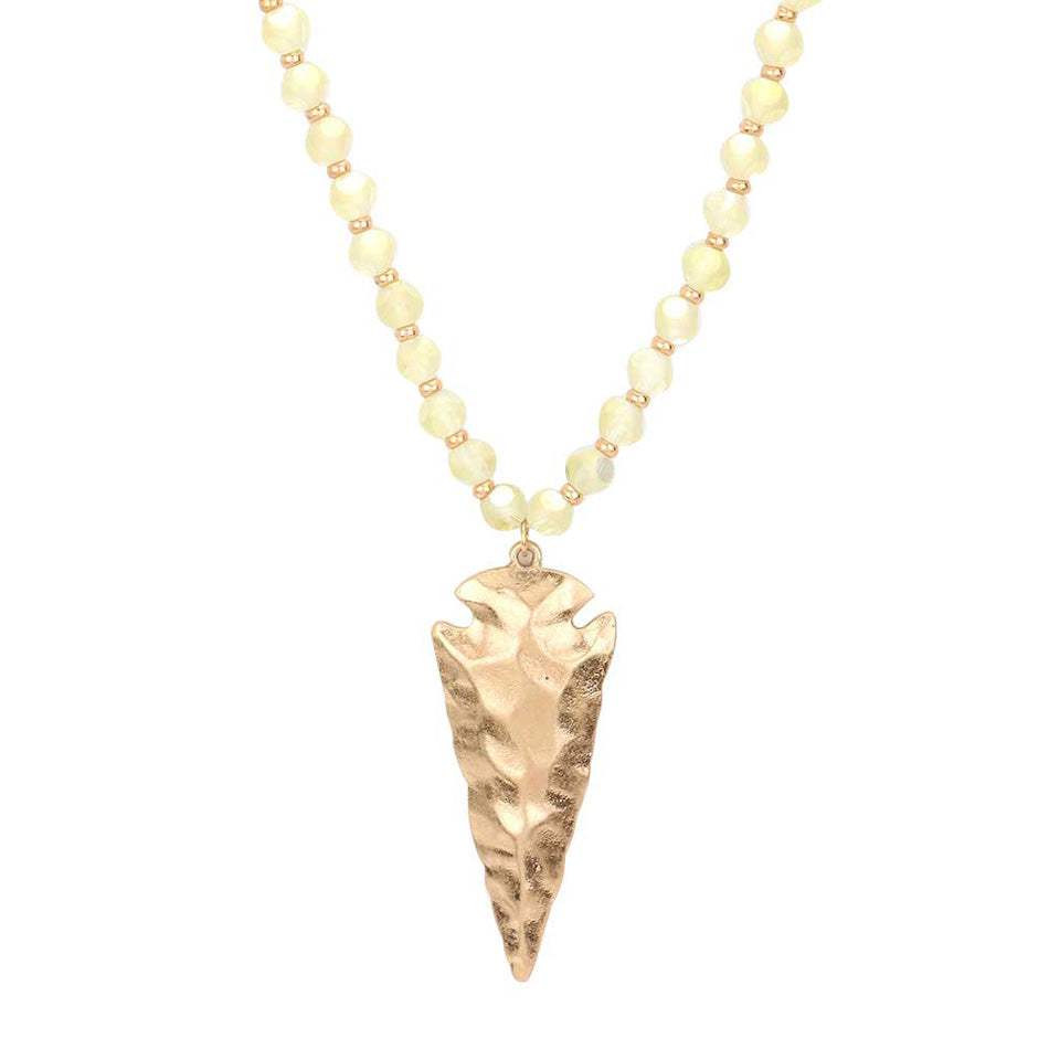 Hammered Metal Arrow Pendant Faceted Beads Long Necklace - Madeline Love - Flyclothing LLC