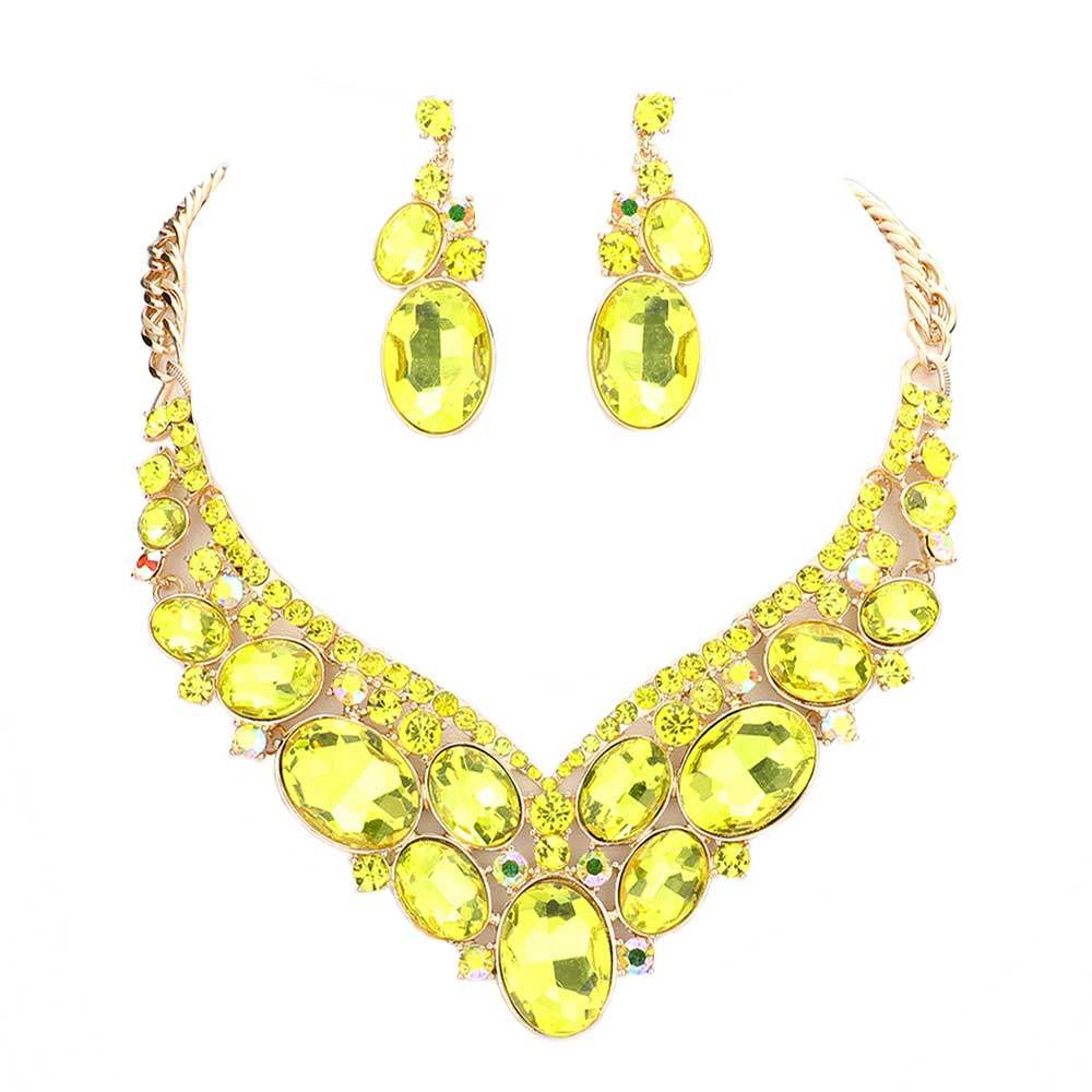 Oval Glass Crystal Evening Necklace - Madeline Love - Flyclothing LLC