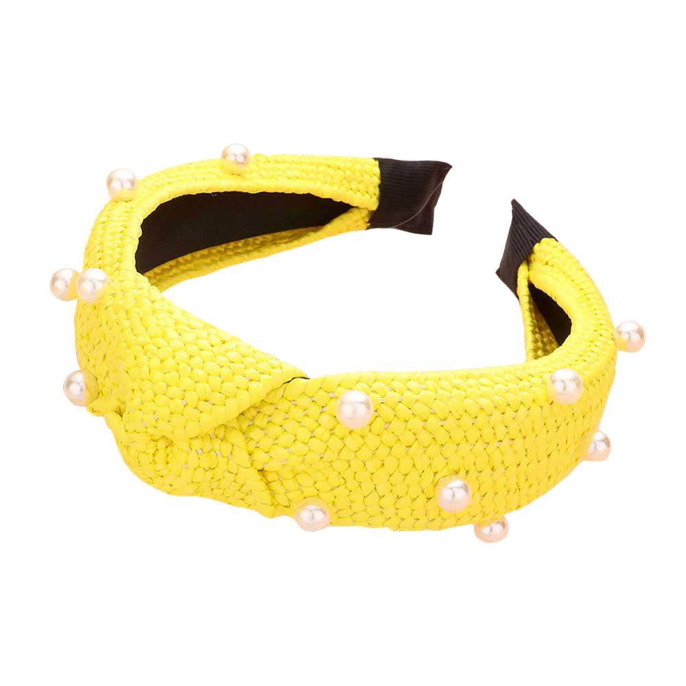 Pearl Embellished Straw Knot Burnout Headband - Madeline Love - Flyclothing LLC