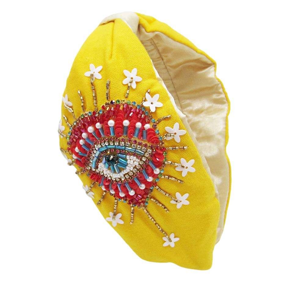 Pearl Sequin Bead Evil Eye Heart Knot Burnout Headband - Madeline Love - Flyclothing LLC