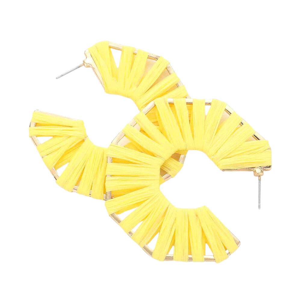 Raffia Wrapped Octagon Hoop Earrings - Madeline Love - Flyclothing LLC