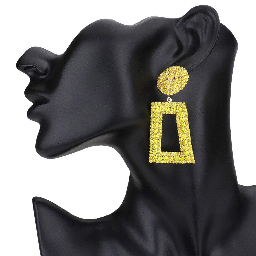 Rhinestone Pave Open Rectangle Dangle Evening Earrings - Madeline Love - Flyclothing LLC