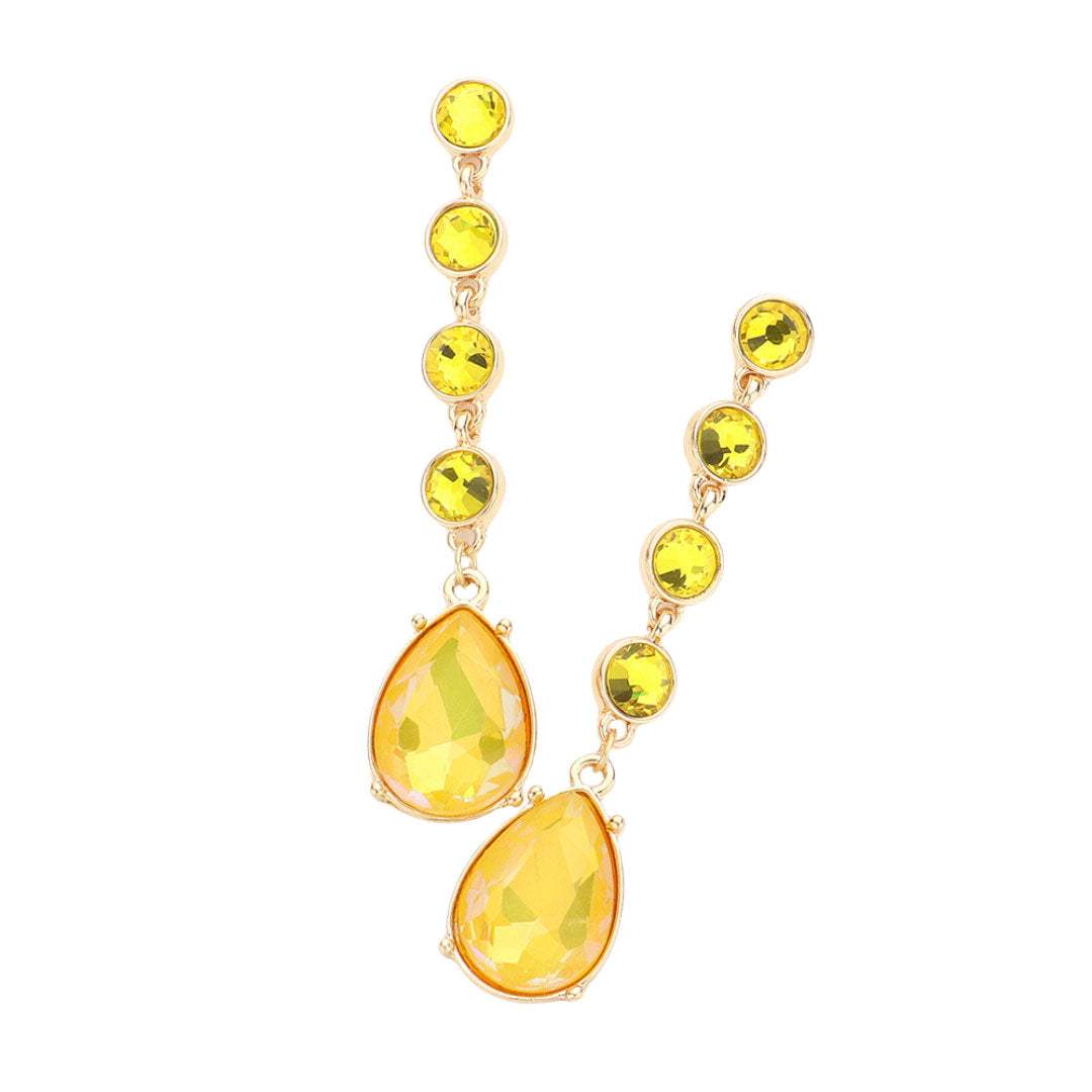 Round Teardrop Stone Link Dangle Evening Earrings - Madeline Love - Flyclothing LLC