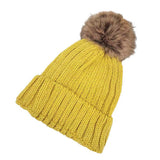 Solid Knit Faux Fur Pom Pom Beanie Hat - Madeline Love - Flyclothing LLC