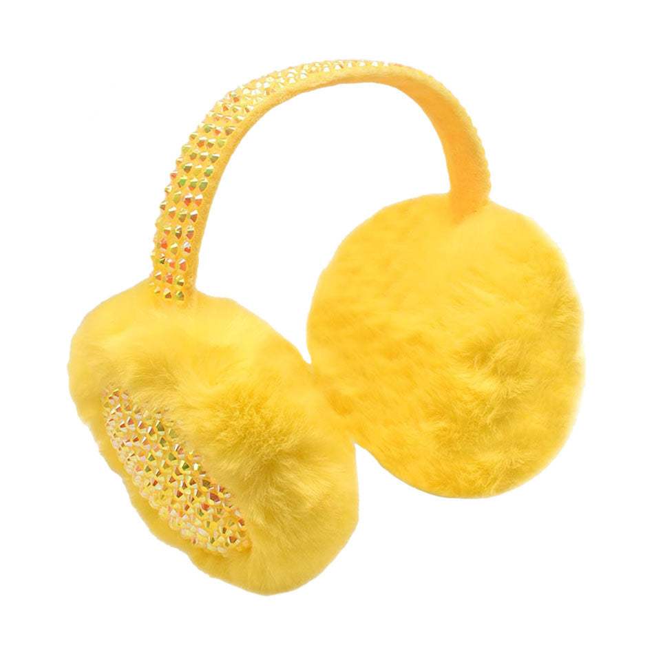 Studded Fluffy Plush Fur Foldable Earmuff - Madeline Love - Flyclothing LLC