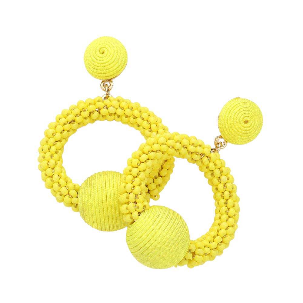 Thread Wrapped Ball Accented Beaded Open Circle Earrings - Madeline Love - Flyclothing LLC