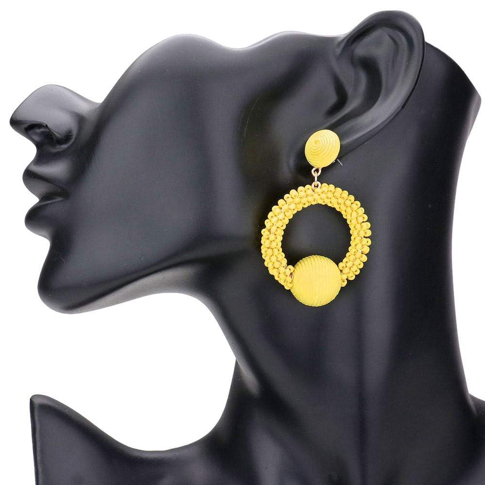 Thread Wrapped Ball Accented Beaded Open Circle Earrings - Madeline Love - Flyclothing LLC