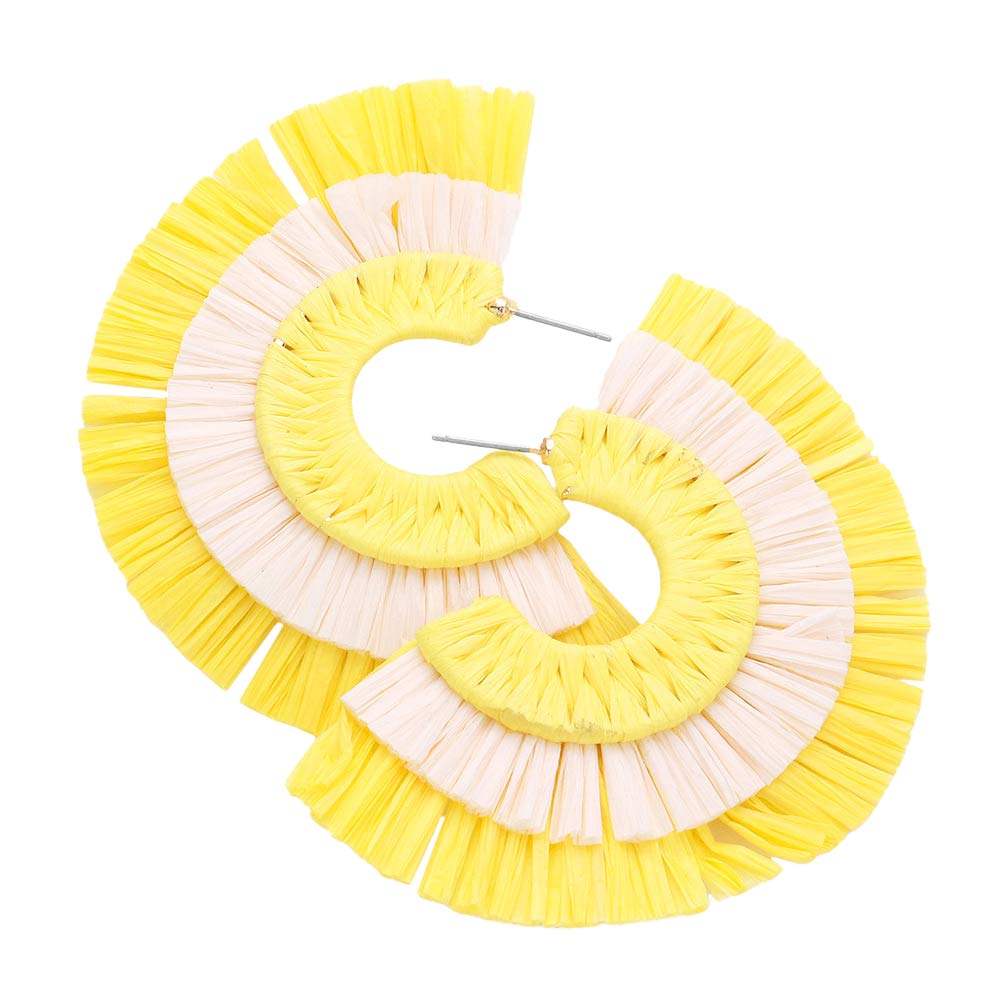 Two Tone Raffia Half Round Earrings - Madeline Love - Flyclothing LLC