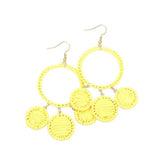 Woven Raffia Open Circle Triple Round Link Dangle Earrings - Madeline Love - Flyclothing LLC