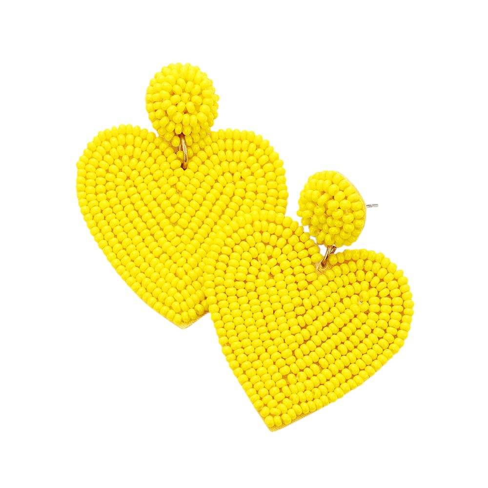 Seed Beaded Heart Drop Earrings - Madeline Love - Flyclothing LLC