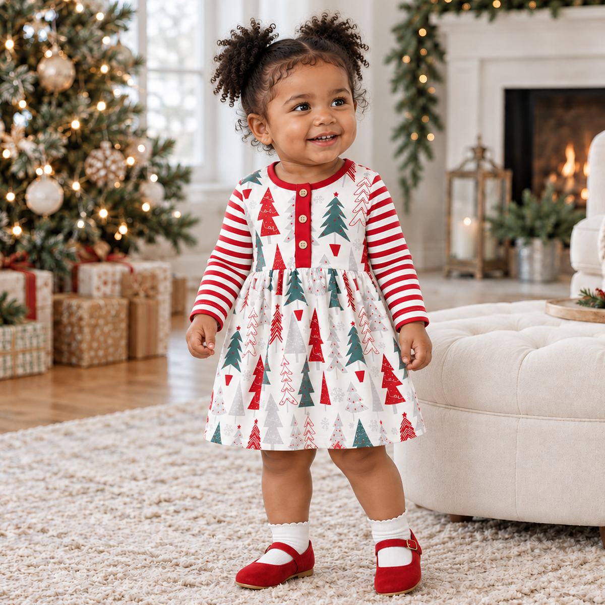 Baby Girl's Christmas Trees Cotton Dress - Tesa Babe - Flyclothing LLC