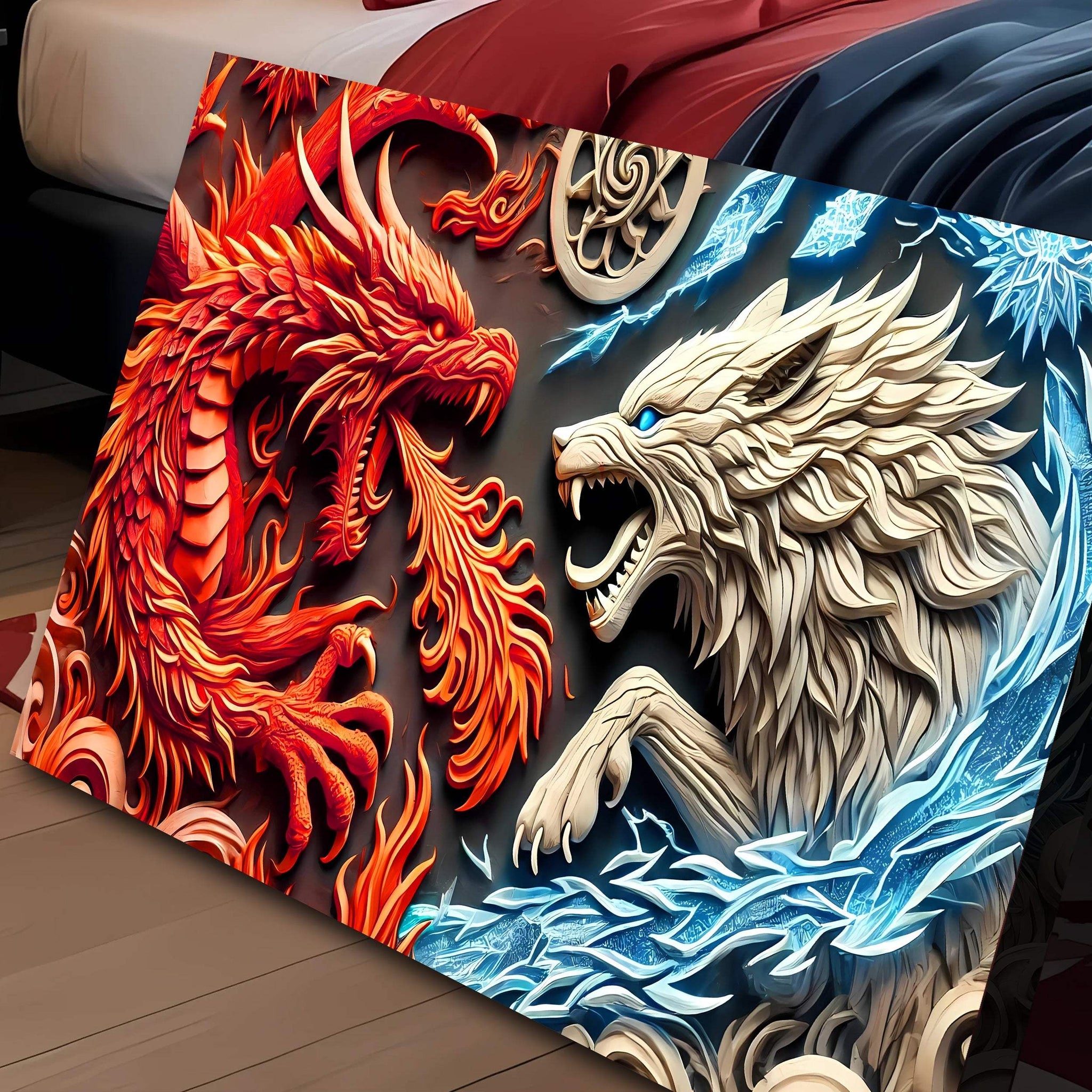 3D Dragon and Wolf Wall Art V - Tailored Canvases - Flyclothing LLC