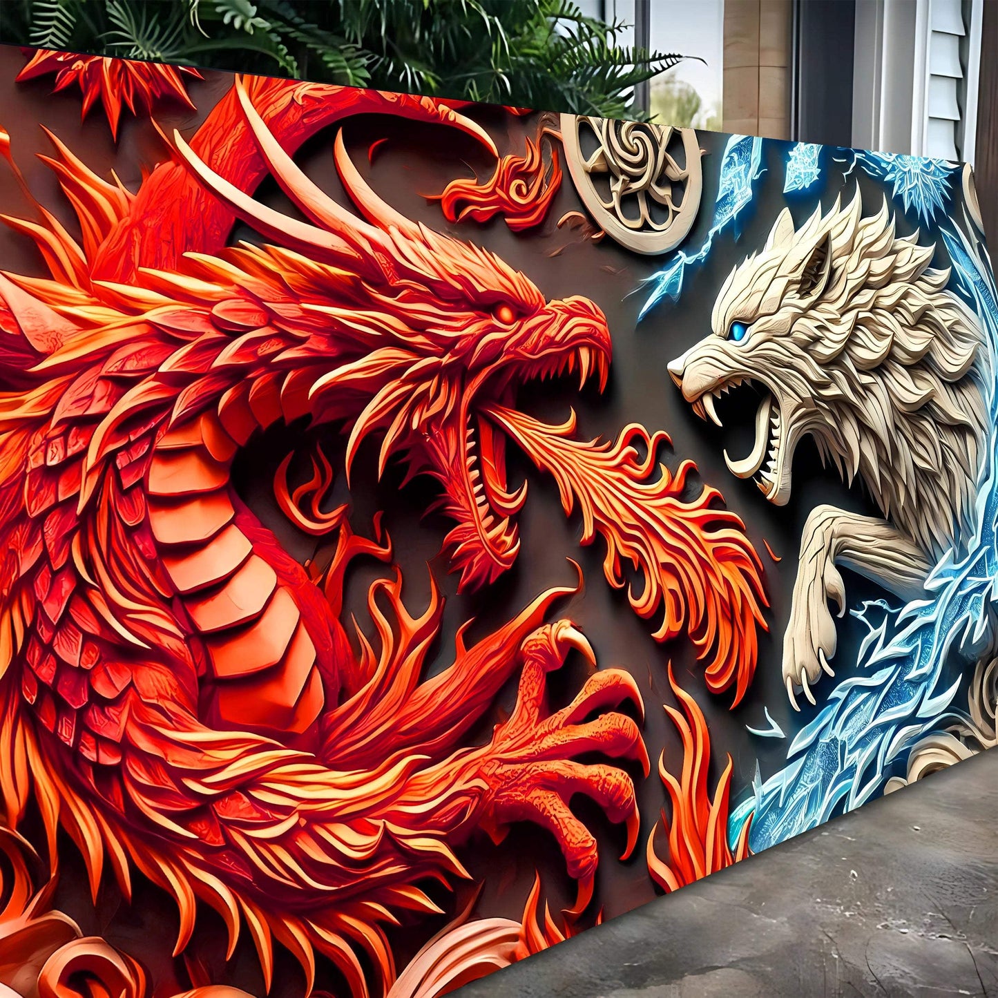 3D Dragon and Wolf Wall Art V - Tailored Canvases - Flyclothing LLC