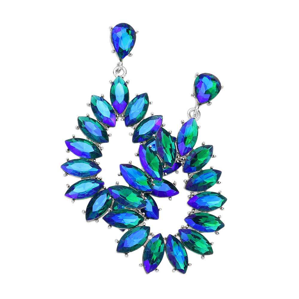 Marquise Stone Cluster Open Teardrop Dangle Evening Earring - Madeline Love - Flyclothing LLC