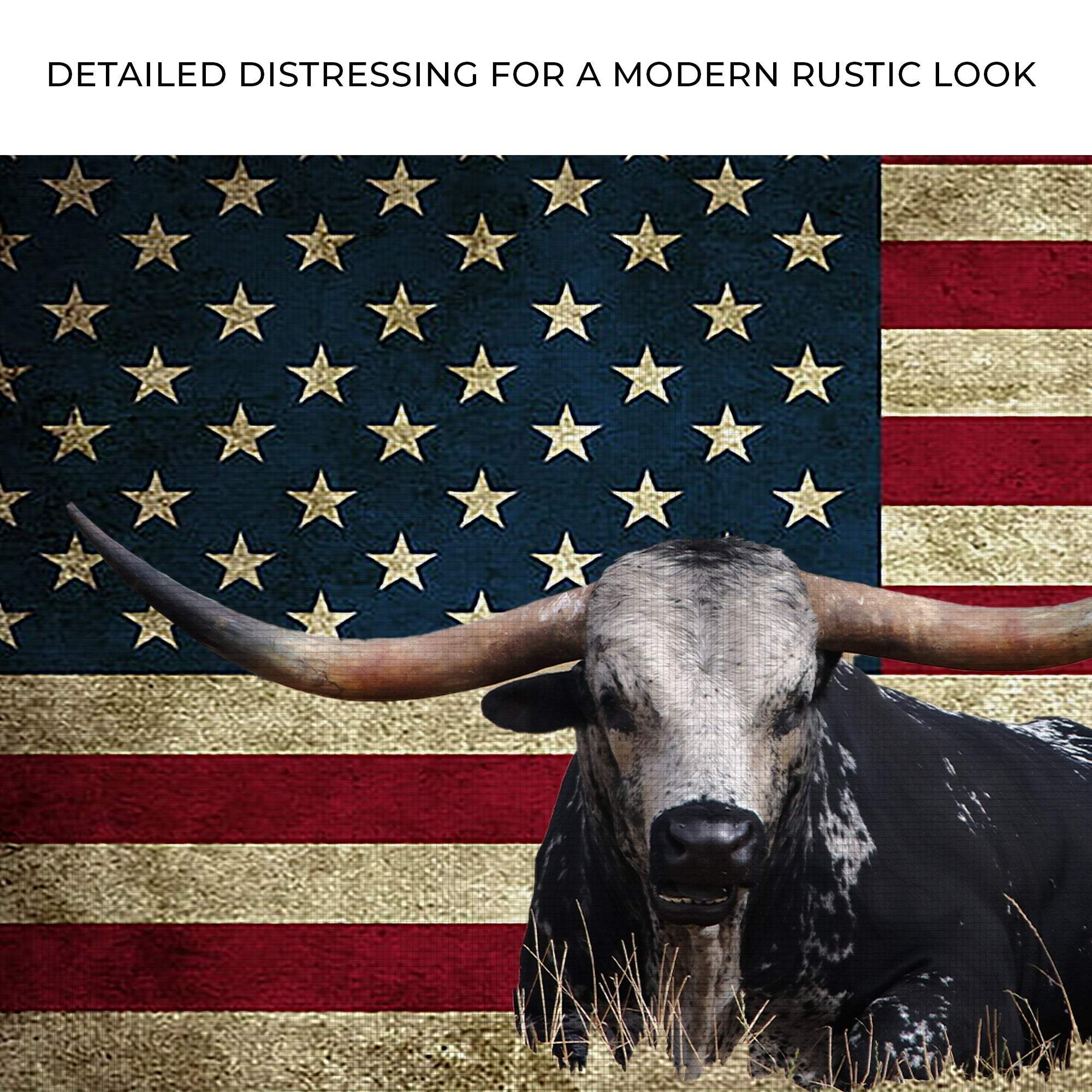 Longhorn Cattle American Flag Canvas Wall Art - Tailored Canvases - Flyclothing LLC