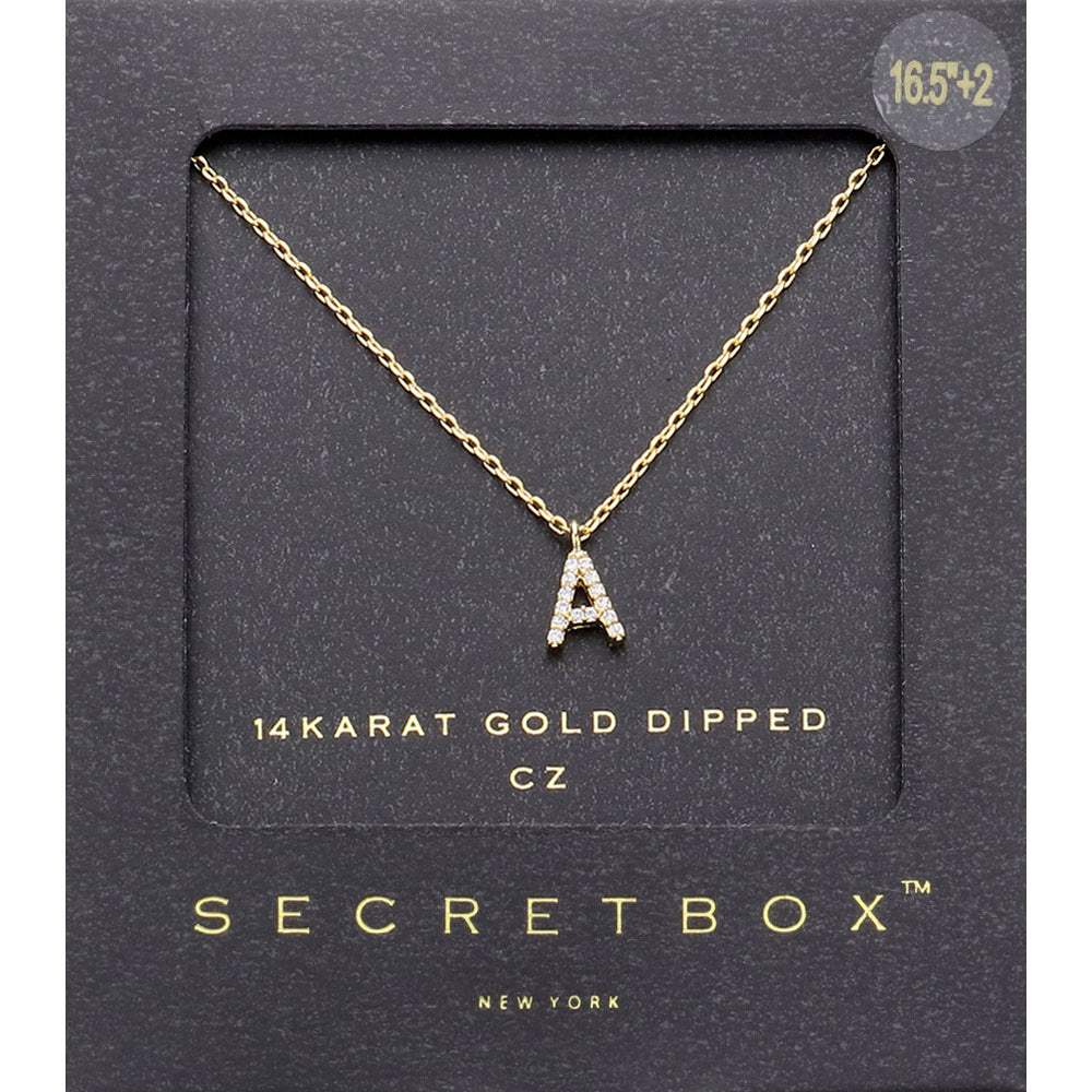 -A- Secret Box 14K Gold Dipped Cubic Zirconia Initial Monogram Pendant Necklace - Madeline Love - Flyclothing LLC