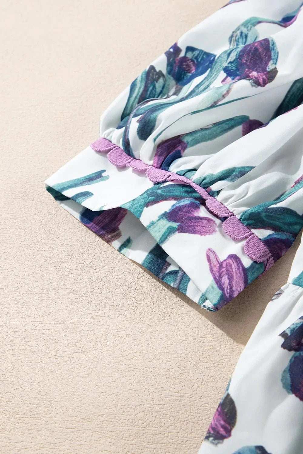 Floral Ricrac Trim Half Sleeve Peplum Top - Trendsi - Flyclothing LLC