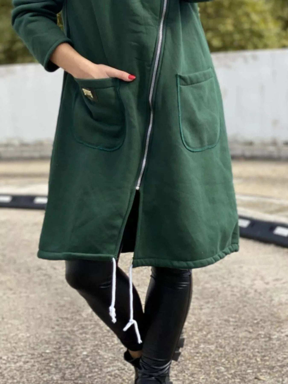 Full Size Asymmetrical Zip-Up Hooded Fleece Outerwear Plus Size - Trendsi - Flyclothing LLC