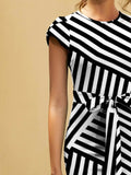 FAM-FAM Tied Striped Round Neck Cap Sleeve Dress - Trendsi - Flyclothing LLC