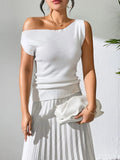 Single Shoulder Short Sleeve Knit Top - Trendsi
