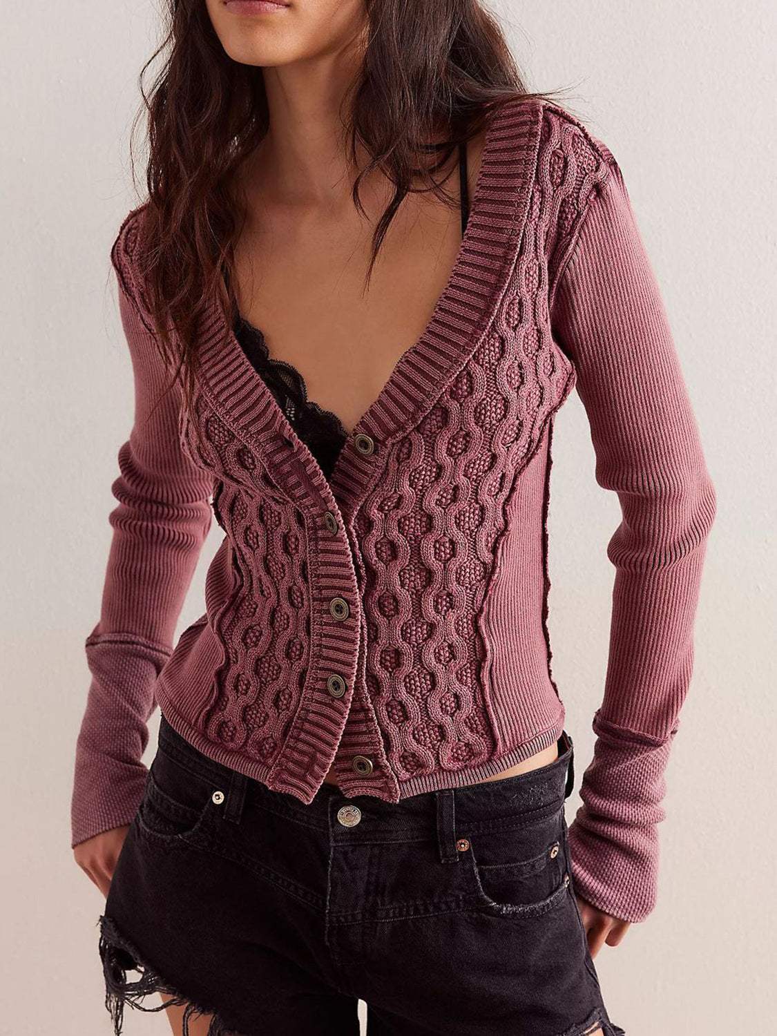V-Neck Button Up Cropped Cardigan - Trendsi - Flyclothing LLC