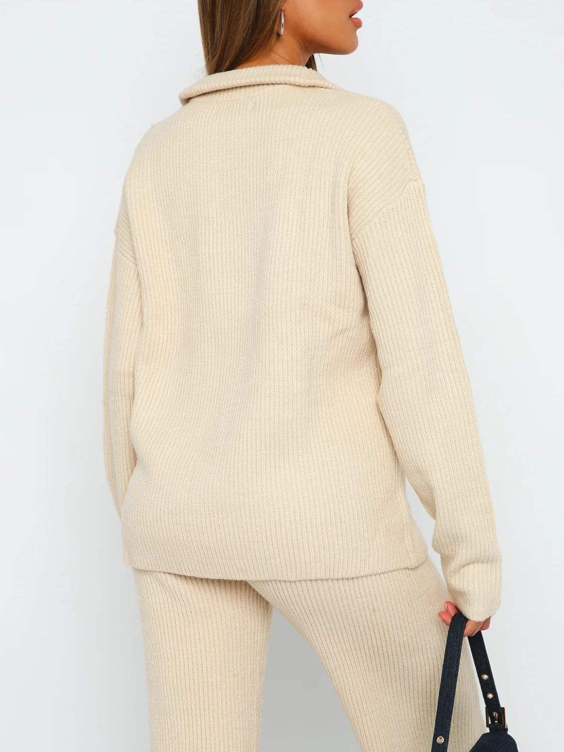 Quarter Zip Long Sleeve Top and Pants Set - Trendsi - Flyclothing LLC