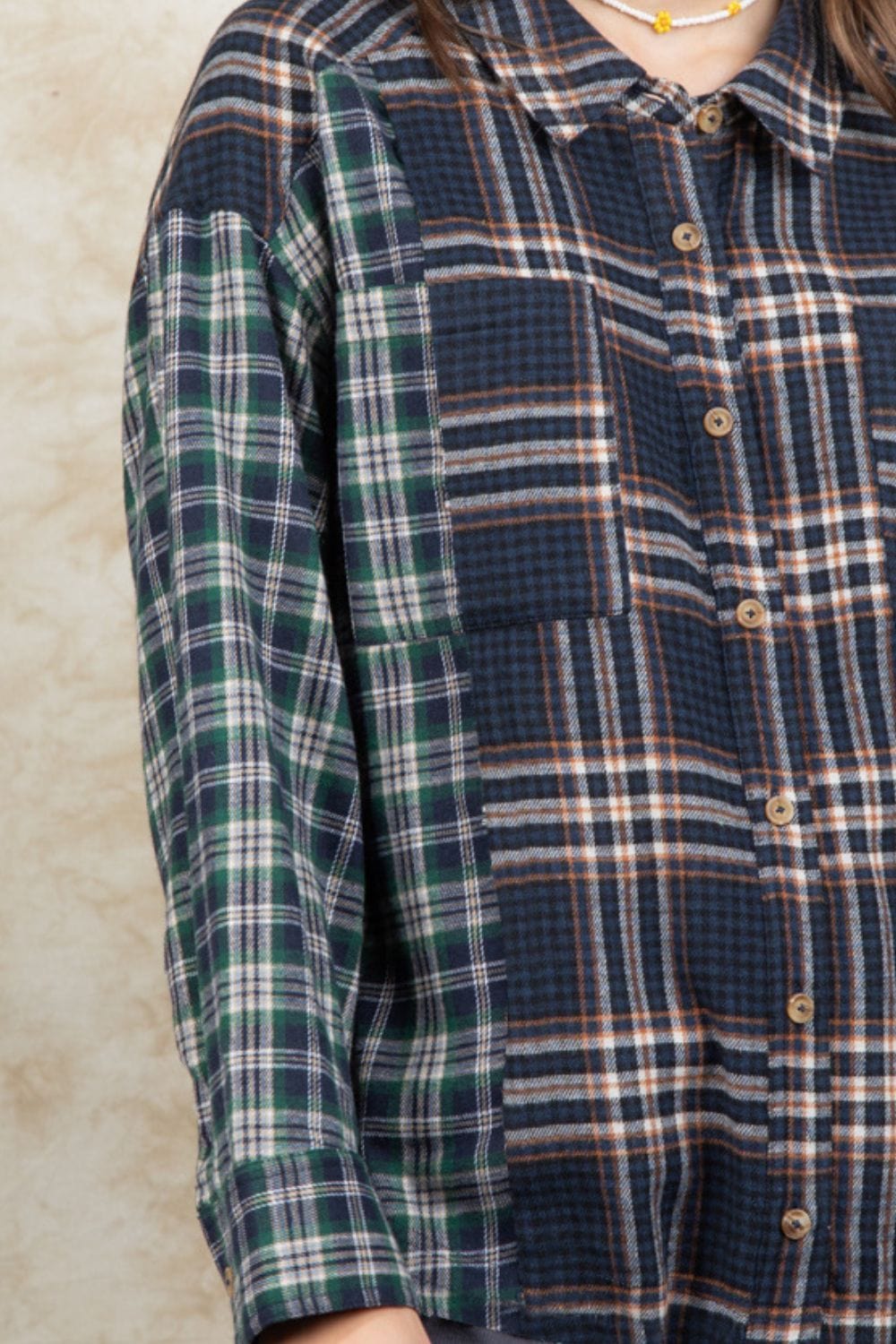 Plaid Collared Neck Button Up Long Sleeve Shirt - Trendsi