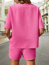 Waffle-Knit Half Sleeve Top and Shorts Set - Trendsi - Flyclothing LLC