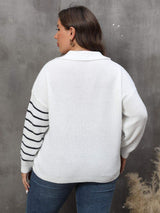 Plus Size Striped V-Neck Sweater - Trendsi - Flyclothing LLC
