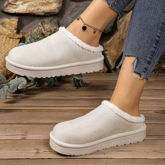 Plush Lined Round Toe Slippers - Trendsi - Flyclothing LLC