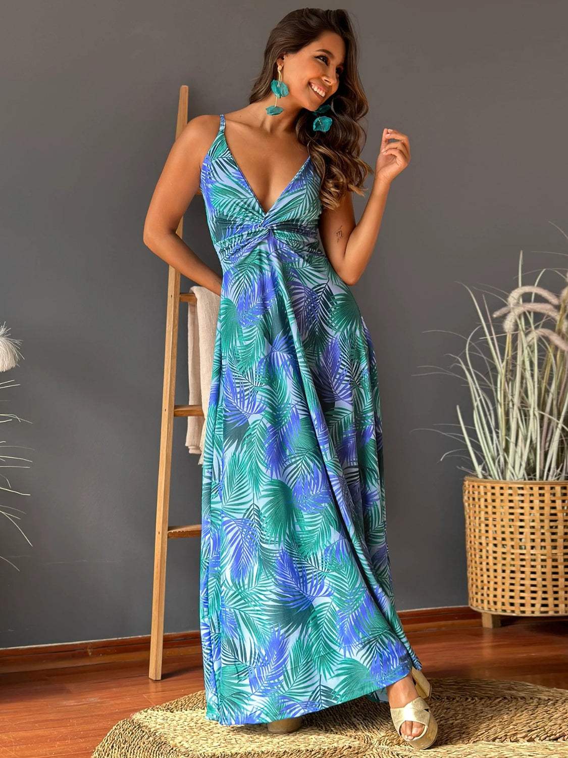 Twisted Printed V-Neck Cami Dress - Trendsi - Flyclothing LLC