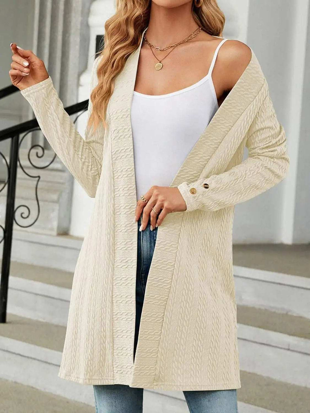 Open Front Long Sleeve Cardigan - Trendsi - Flyclothing LLC